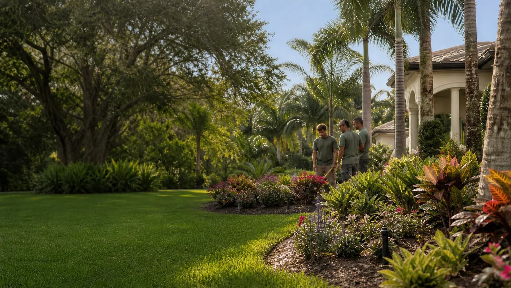 Landscaping team reviewing a maintained Sarasota property